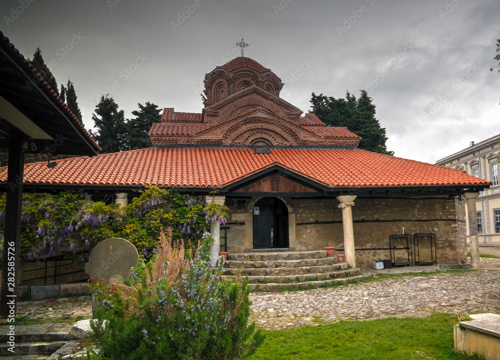 Exterior view to Holy Virgin mary Mary Perybleptos Church , Ohrid, North Macedonia