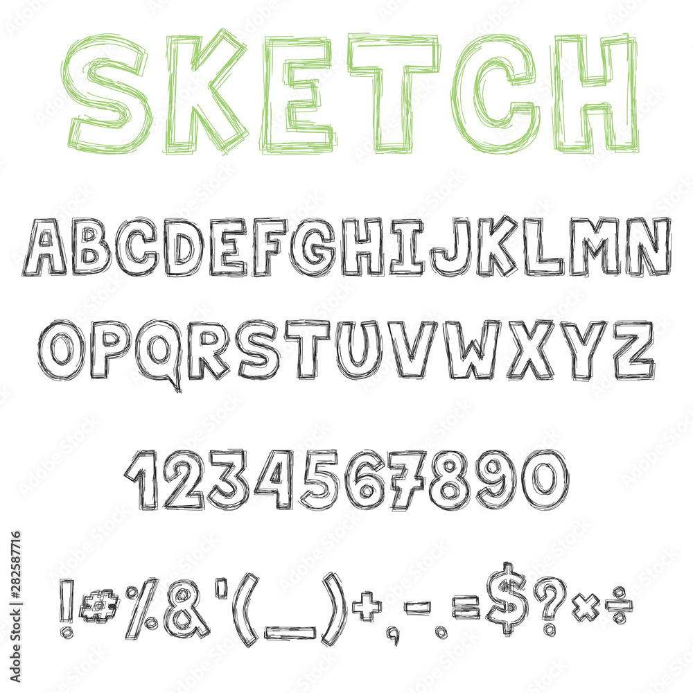 Fototapeta premium Sketch font, decorative latin alphabet type set.