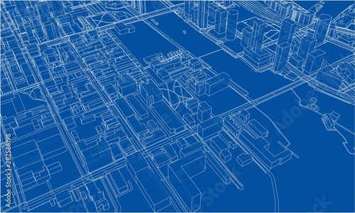 Outline city concept. Wire-frame style