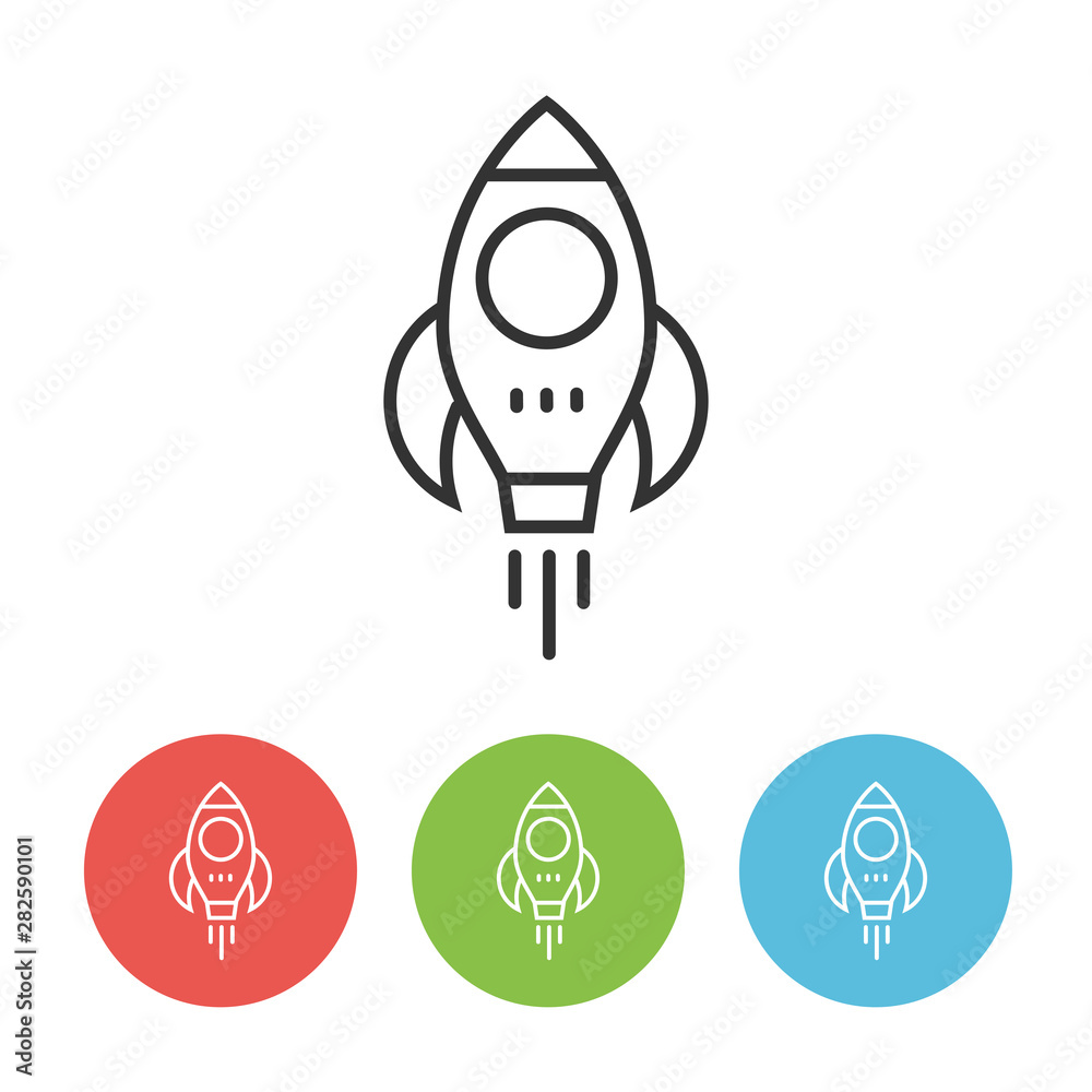 Flying rocket outline vector icon Flying rocket outline vector icon