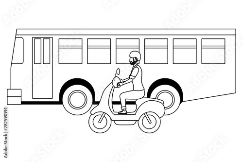 Transport and vehicles riding cartoon in black and white