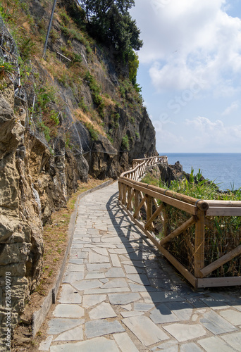 Coastal path in the Cinque Terre, Five Lands, Liguria Italy. Riomaggiore. Popular tourist destination. Note - NOT the Via dell Amore.