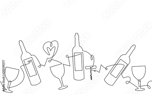 Pattern with Bottles, Glasses and corkscrew. Abstract Wine background. Can be...