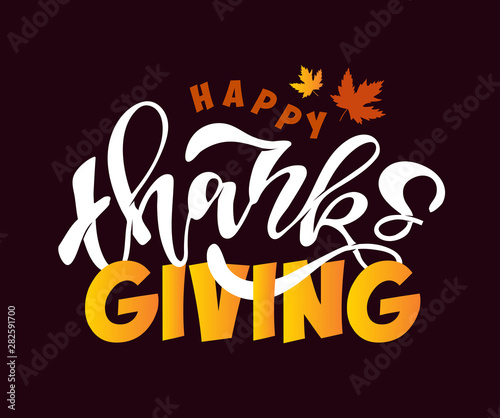 Happy thanksgiving day - Hello Autumn Vibes- cute template hand drawn doodle lettering poster banner art
