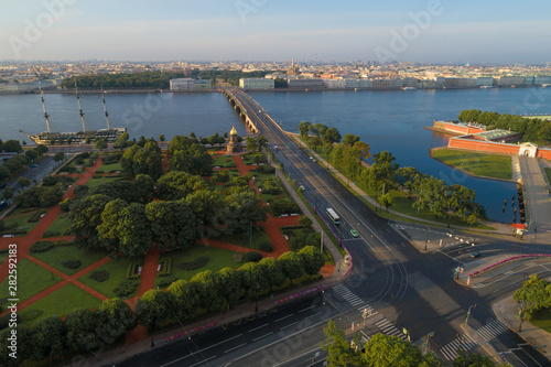 Trinity Bridge in the cityscape on a July morning (aerial photography). St. Petersburg