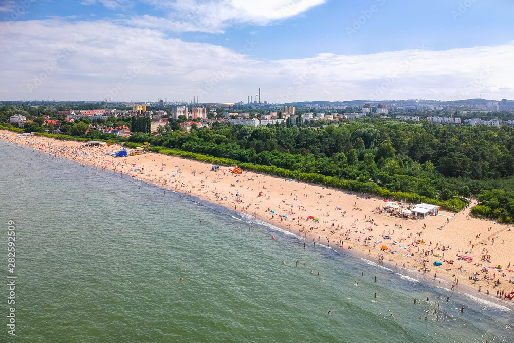 Summer beach at Baltic Sea in Gdansk, Poland.