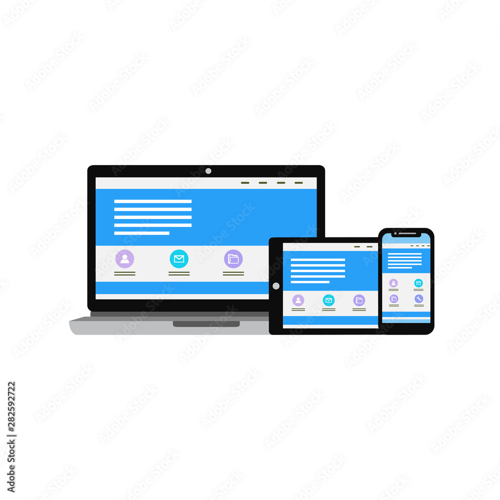 flat design of responsive web devices
