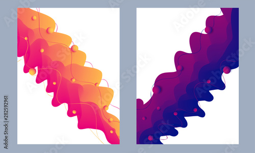 Abstract template design with liquid flowing wave in orange and purple.