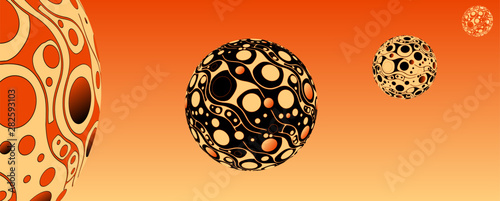 retro psychedelic bubbles planet system orange