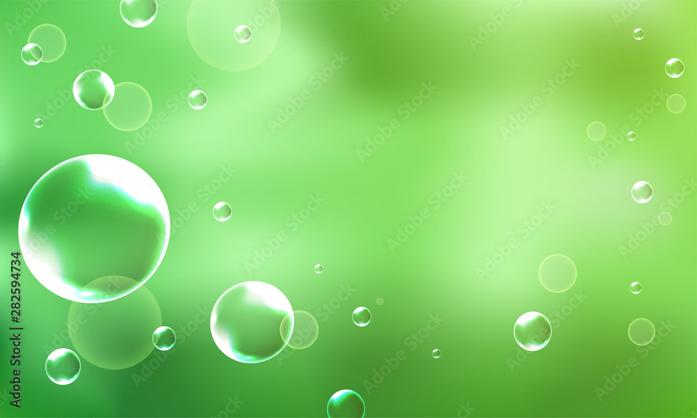Shiny abstract bubbles decorated green background with space for your message.