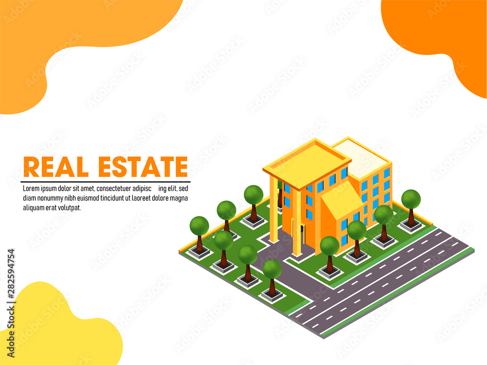 Isometric City Project for Real Estate design. Can be used for presentation, poster or banner design.