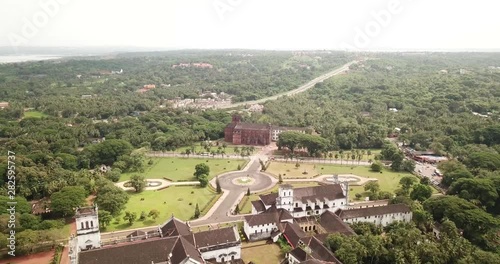 A beautiful drone shot of the Old Goa churches in Goa, India photo