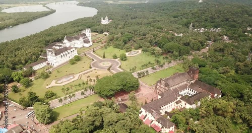 A beautiful drone shot of the Old Goa churches in Goa, India photo