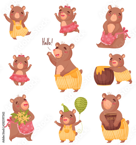 Set of humanized bears. Vector illustration on white background.