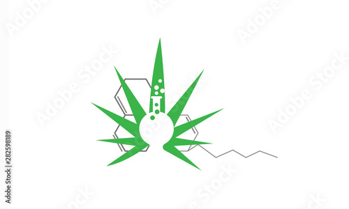 Vector Eco Lab with cannabis Leaf and bottle lab logo design template