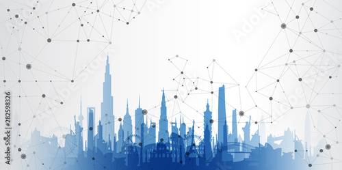 cityscape on a geometric background 