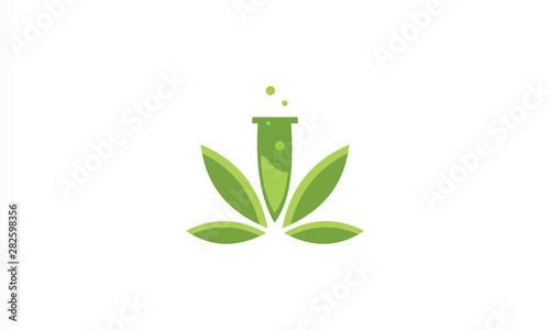 Vector Eco Lab with cannabis Leaf and bottle lab logo design template