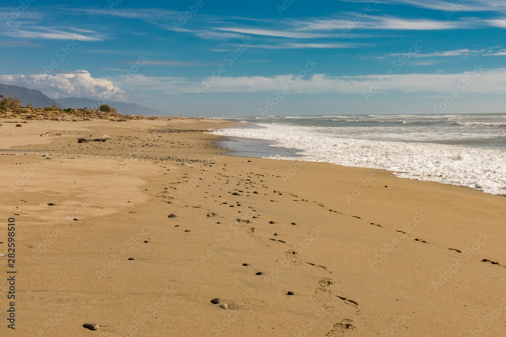 A beautiful empty golden sand West Coast beach on the South Island of New Zealand A beautiful empty golden sand West Coast beach on the South Island of New Zealand