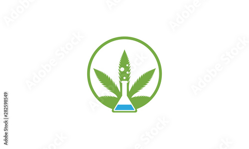 Vector Eco Lab with cannabis Leaf and bottle lab logo design template