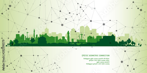 Cityscape landmarks geometric connection background