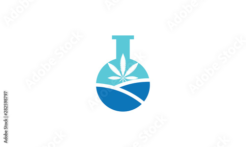 Vector Eco Lab with cannabis Leaf and bottle lab logo design template