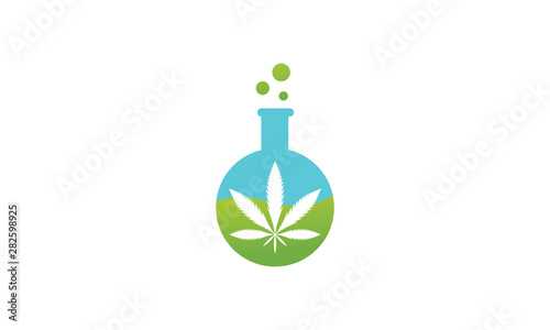 Vector Eco Lab with cannabis Leaf and bottle lab logo design template