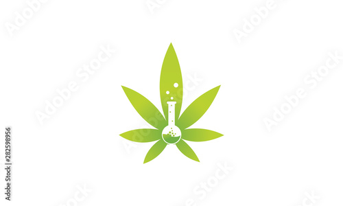 Vector Eco Lab with cannabis Leaf and bottle lab logo design template