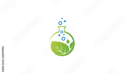 Vector Eco Lab with cannabis Leaf and bottle lab logo design template