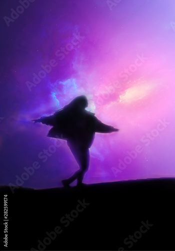 Abstract Rendering Illustration Of A Lucid Dream Of A Girl Traveling Through Other Dimensions