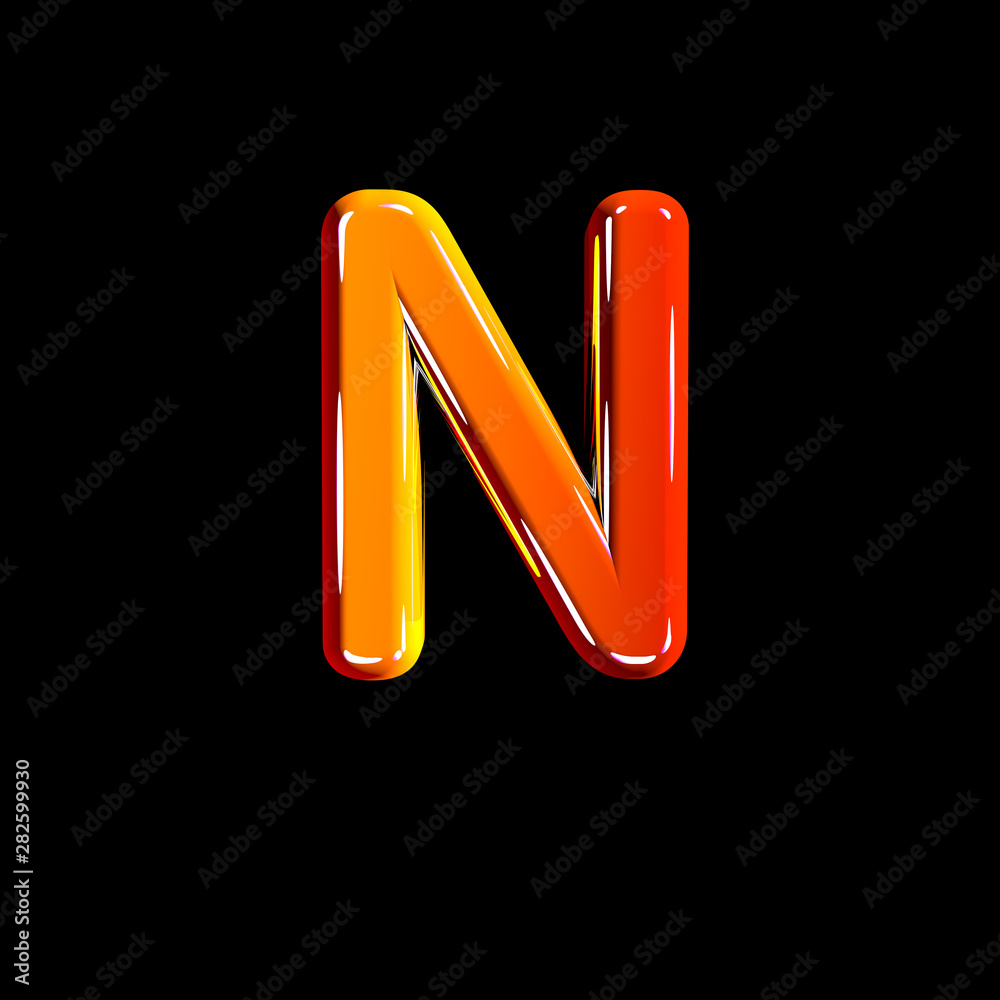 letter N of plastic orange glossy alphabet isolated on black background - 3D illustration of symbols letter N of plastic orange glossy alphabet isolated on black background - 3D illustration of symbols
