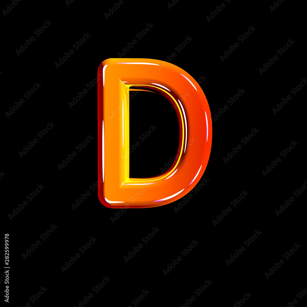 Red polished plastic font - letter D isolated on black, 3D illustration of symbols Red polished plastic font - letter D isolated on black, 3D illustration of symbols