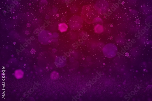 wonderful glossy glitter lights defocused bokeh abstract background and falling snow flakes fly, festal mockup texture with blank space for your content