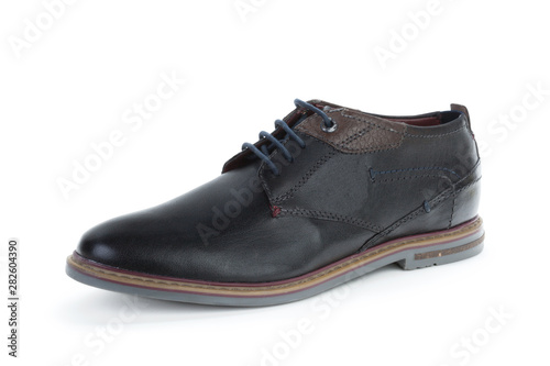 Black leather formal male shoes isolated on white background