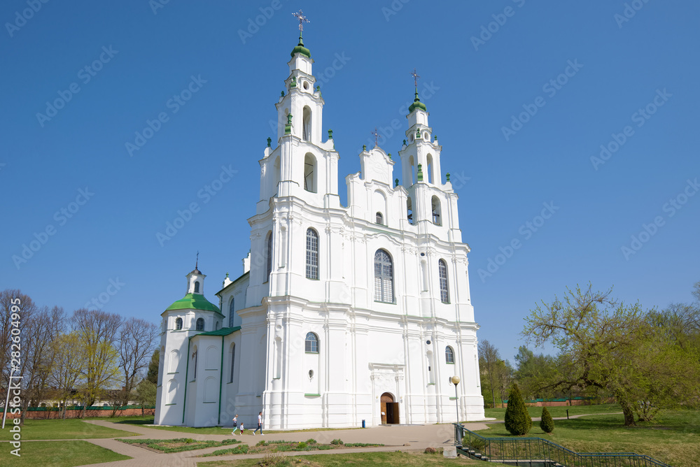 St. Sophia Cathedral close up on a sunny April day. Polotsk, Belarus