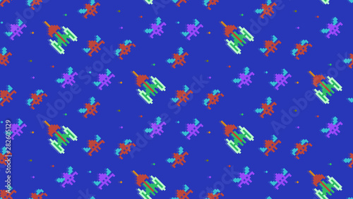 Vector seamless background, pixel arcade game