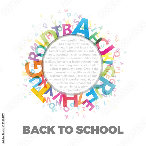 Back to school. Vector Abstract Colour Alphabet, with round frame