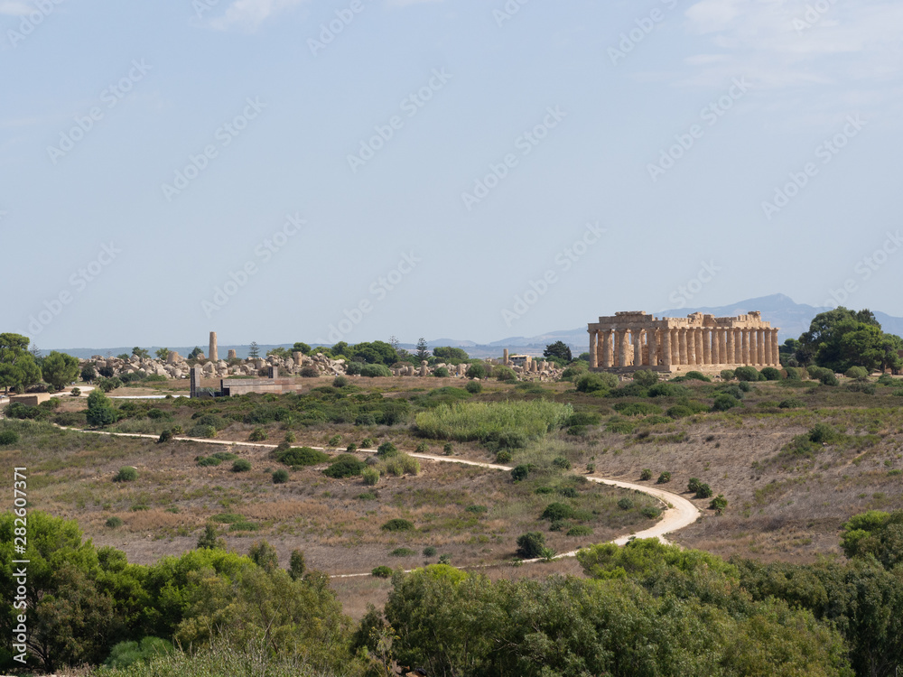 View of Selinunte. the most westerly Greek colony in Sicily, showing temple and columns