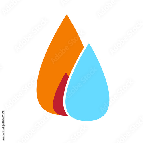 Water and fire simple sign. Element, logo, symbol or icon for a gas company or business. Central heating and water supply.