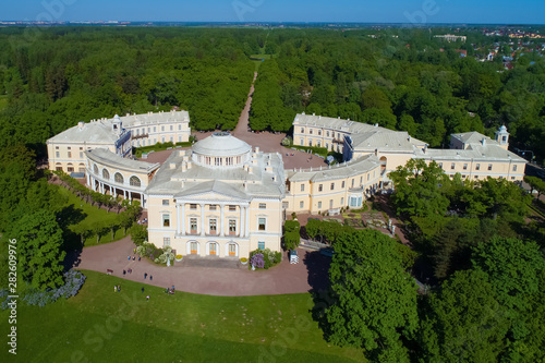 The old Pavlovsk Palace close up in the sunny May afternoon (shooting from the quadcopter). Vicinities of St. Petersburg photo