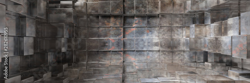 Industrial metal background texture, Cube shape elements pattern. 3d illustration