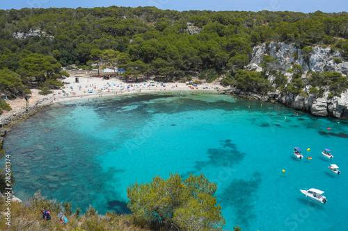 Panoramic views of Cala Macarella in Menorca