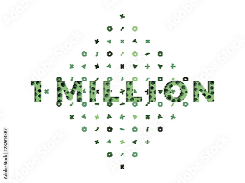 1 million banner template. text with paper cut round holes with realistic shadows and memphis pattern