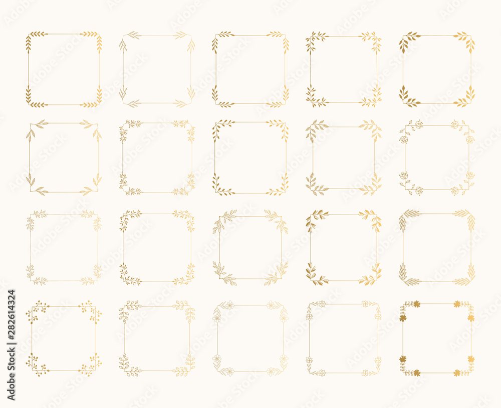Set of hand drawn golden squared frames. Rustic glitter wedding design.Vector gold foil isolated illustration. Set of hand drawn golden squared frames. Rustic glitter wedding design.Vector gold foil isolated illustration.