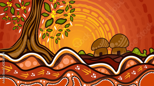 An illustration based on aboriginal style of background depicting nature.