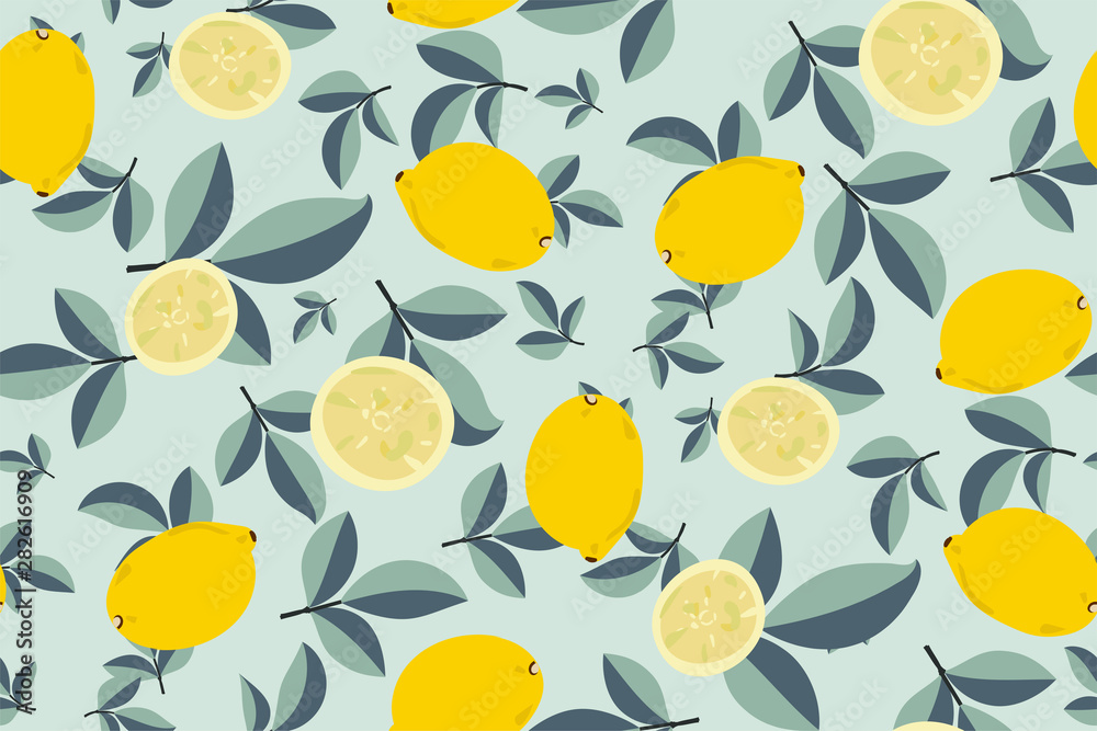 Tropical seamless pattern with yellow lemons. Fruit repeated background ...