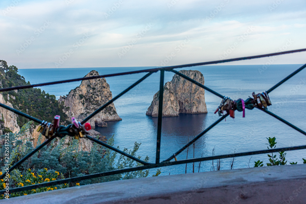 Italy, Capri, panoramic view of the famous Faraglioni