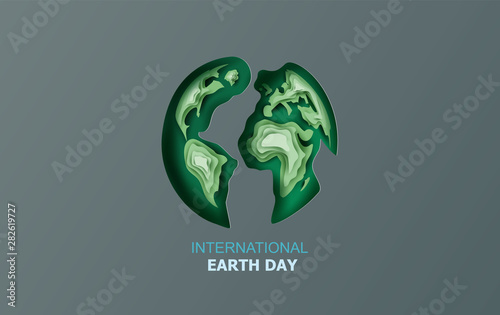 International illustration of around the world map Concept paper layer design. Earth day with Creative digital 3D paper cut and craft style.Environment ecology wildlife idea for card and poster vector