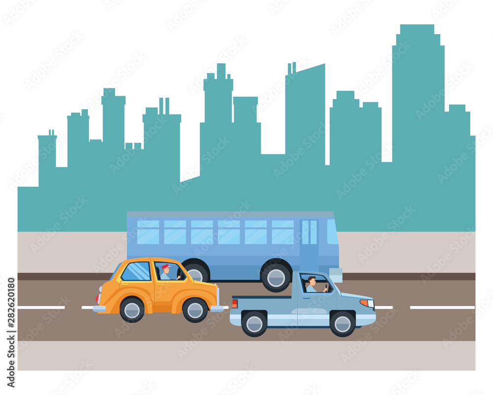 People driving vehicles in the traffic People driving vehicles in the traffic