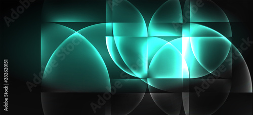 Neon glowing techno lines, hi-tech futuristic abstract background. Template with abstract shapes in dark space