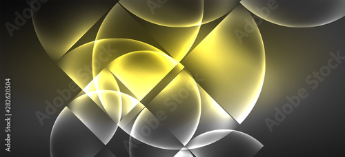 Neon glowing techno lines, hi-tech futuristic abstract background. Template with abstract shapes in dark space